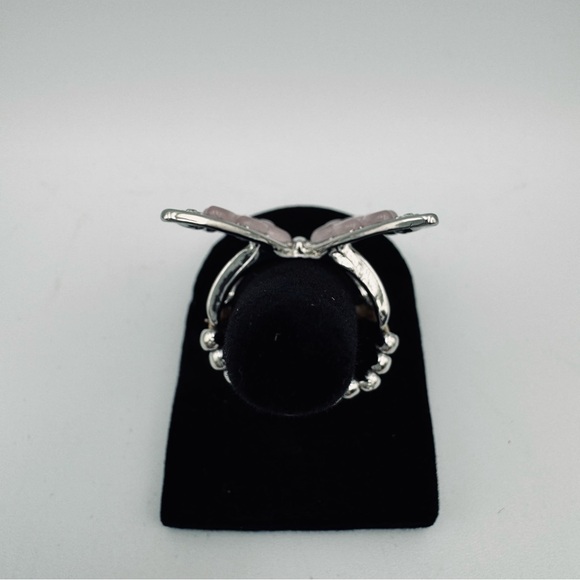 PINK Butterfly Rhinestone Ring Silver Tone Size Adjustable Stretch Bug Insect - Picture 3 of 8